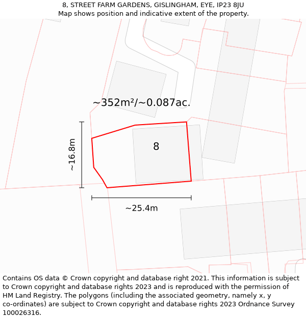 8, STREET FARM GARDENS, GISLINGHAM, EYE, IP23 8JU: Plot and title map