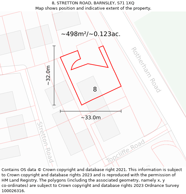 8, STRETTON ROAD, BARNSLEY, S71 1XQ: Plot and title map