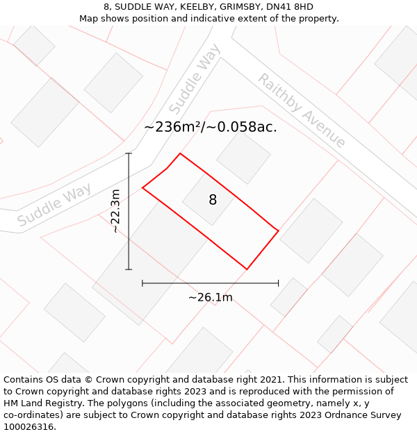 8, SUDDLE WAY, KEELBY, GRIMSBY, DN41 8HD: Plot and title map