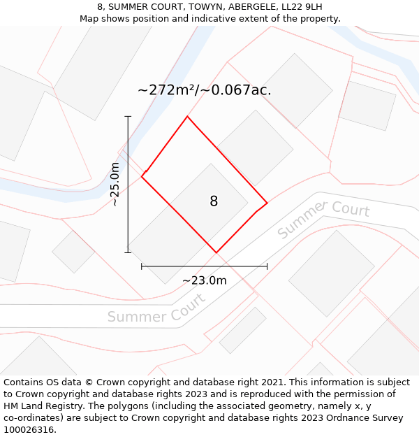 8, SUMMER COURT, TOWYN, ABERGELE, LL22 9LH: Plot and title map