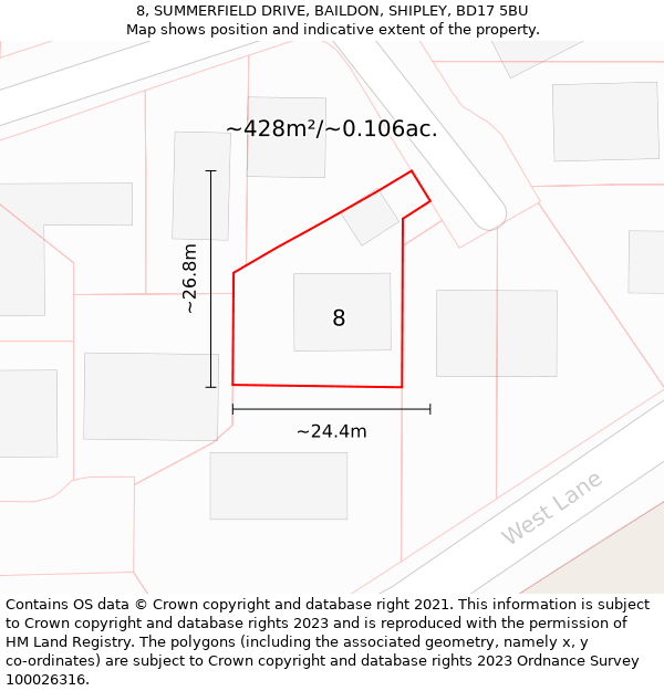 8, SUMMERFIELD DRIVE, BAILDON, SHIPLEY, BD17 5BU: Plot and title map