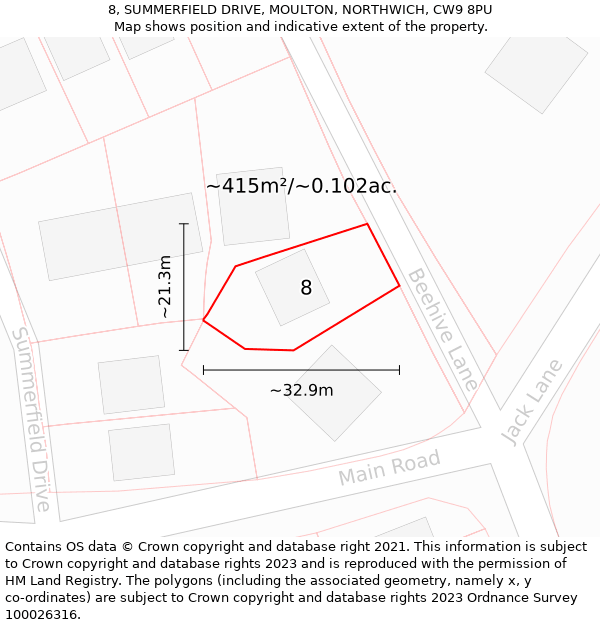 8, SUMMERFIELD DRIVE, MOULTON, NORTHWICH, CW9 8PU: Plot and title map