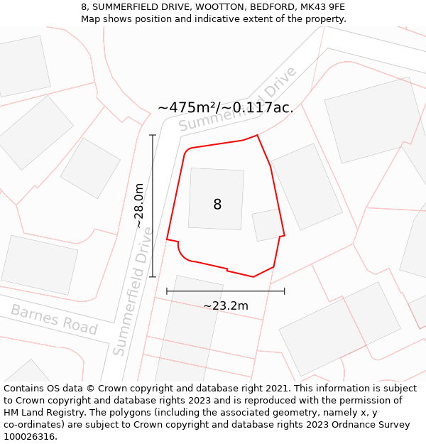 8, SUMMERFIELD DRIVE, WOOTTON, BEDFORD, MK43 9FE: Plot and title map