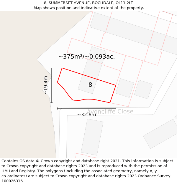 8, SUMMERSET AVENUE, ROCHDALE, OL11 2LT: Plot and title map