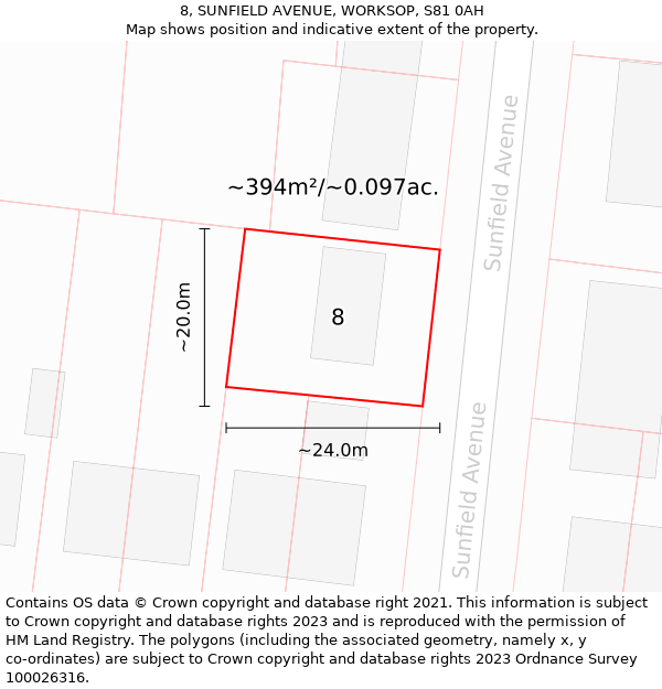 8, SUNFIELD AVENUE, WORKSOP, S81 0AH: Plot and title map