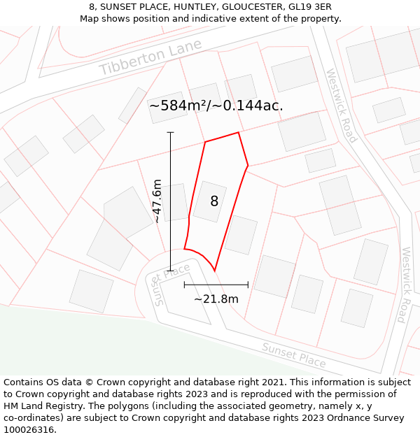 8, SUNSET PLACE, HUNTLEY, GLOUCESTER, GL19 3ER: Plot and title map