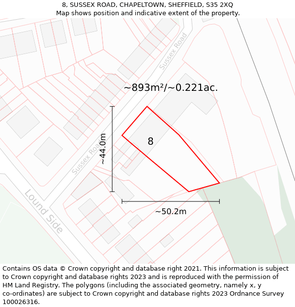 8, SUSSEX ROAD, CHAPELTOWN, SHEFFIELD, S35 2XQ: Plot and title map