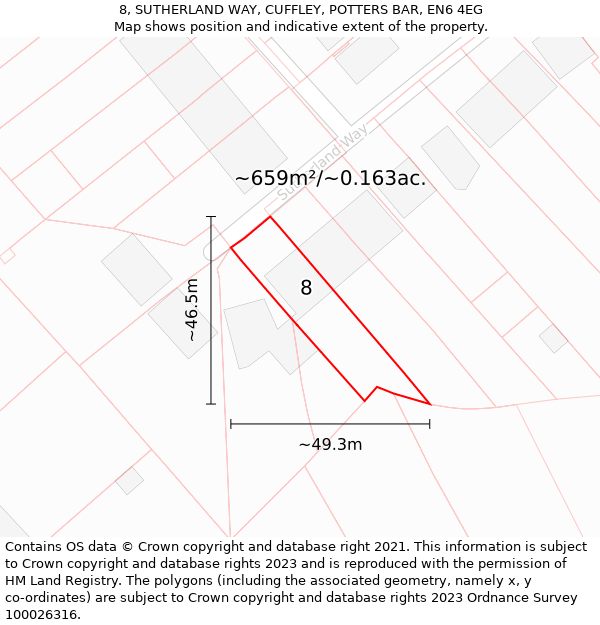 8, SUTHERLAND WAY, CUFFLEY, POTTERS BAR, EN6 4EG: Plot and title map