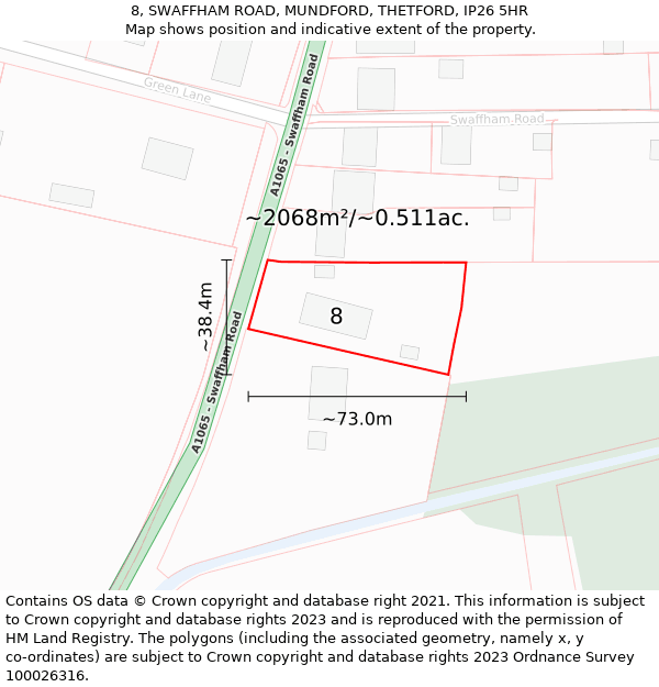 8, SWAFFHAM ROAD, MUNDFORD, THETFORD, IP26 5HR: Plot and title map