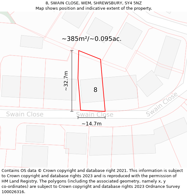 8, SWAIN CLOSE, WEM, SHREWSBURY, SY4 5NZ: Plot and title map