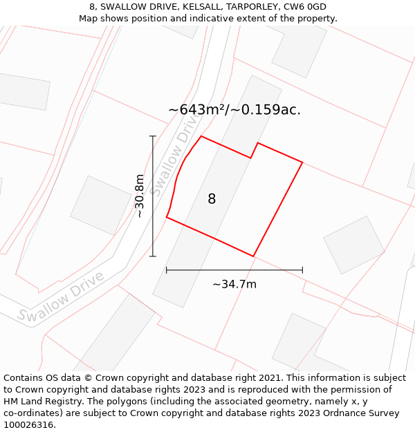 8, SWALLOW DRIVE, KELSALL, TARPORLEY, CW6 0GD: Plot and title map