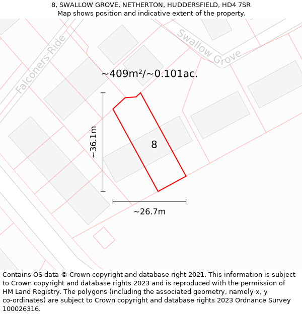 8, SWALLOW GROVE, NETHERTON, HUDDERSFIELD, HD4 7SR: Plot and title map