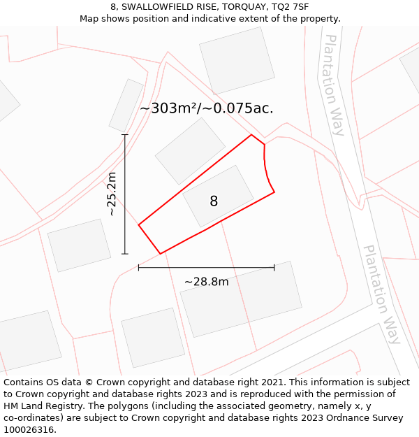 8, SWALLOWFIELD RISE, TORQUAY, TQ2 7SF: Plot and title map