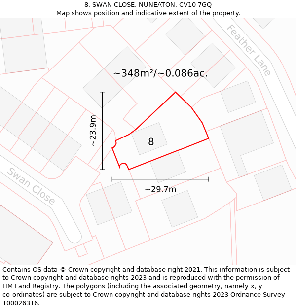 8, SWAN CLOSE, NUNEATON, CV10 7GQ: Plot and title map