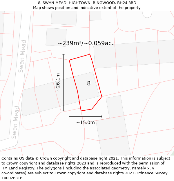 8, SWAN MEAD, HIGHTOWN, RINGWOOD, BH24 3RD: Plot and title map