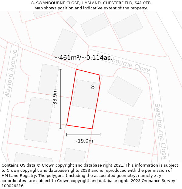 8, SWANBOURNE CLOSE, HASLAND, CHESTERFIELD, S41 0TR: Plot and title map