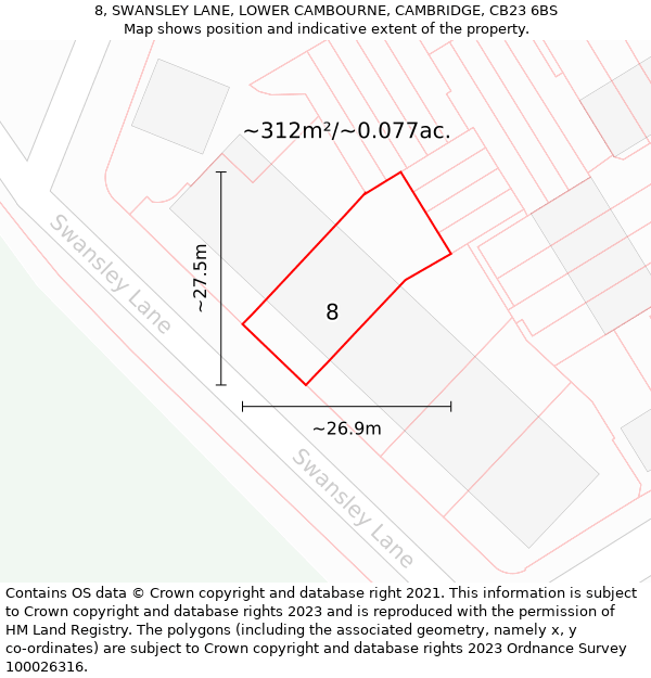 8, SWANSLEY LANE, LOWER CAMBOURNE, CAMBRIDGE, CB23 6BS: Plot and title map