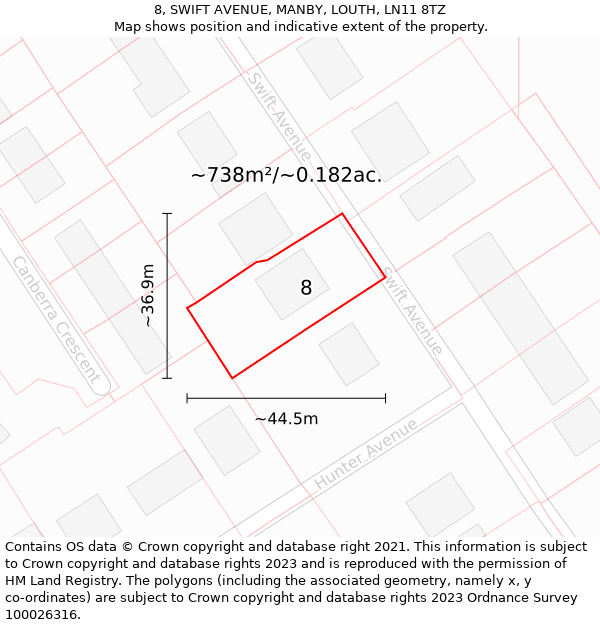 8, SWIFT AVENUE, MANBY, LOUTH, LN11 8TZ: Plot and title map