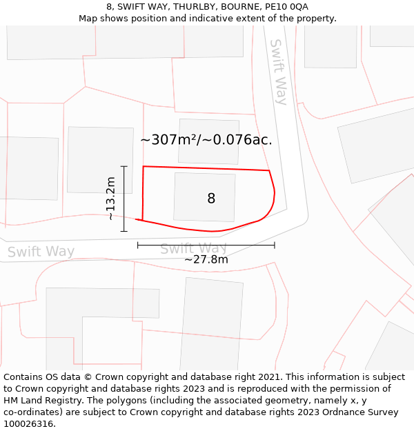 8, SWIFT WAY, THURLBY, BOURNE, PE10 0QA: Plot and title map