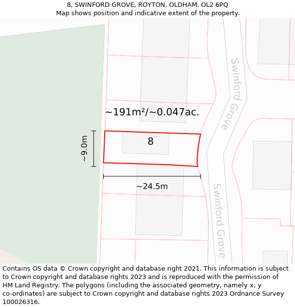 8, SWINFORD GROVE, ROYTON, OLDHAM, OL2 6PQ: Plot and title map