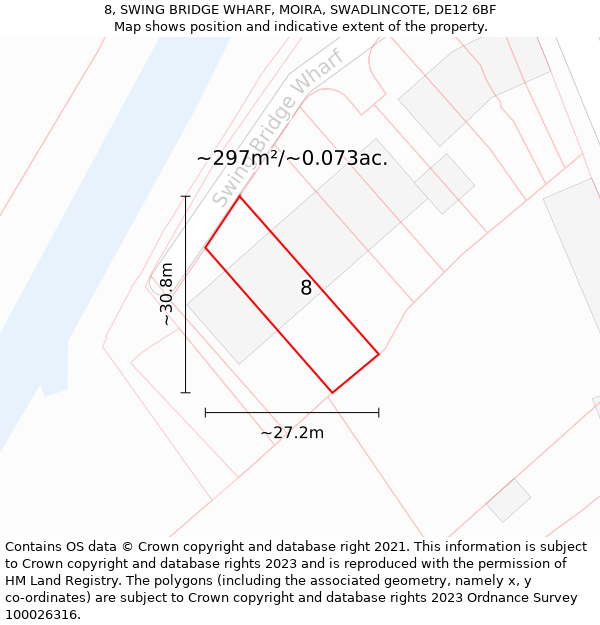 8, SWING BRIDGE WHARF, MOIRA, SWADLINCOTE, DE12 6BF: Plot and title map