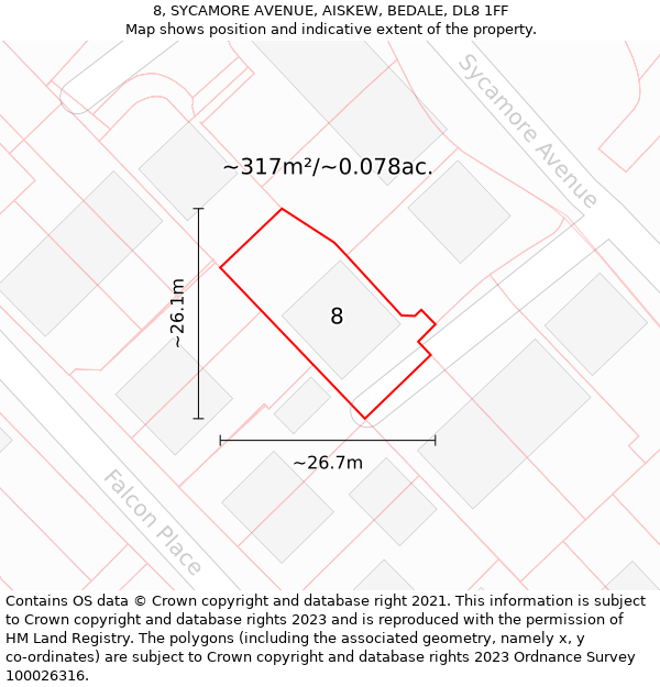 8, SYCAMORE AVENUE, AISKEW, BEDALE, DL8 1FF: Plot and title map