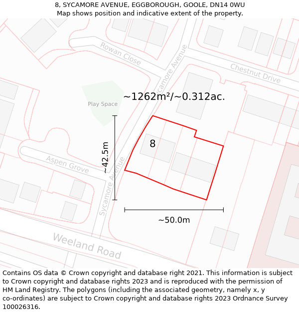 8, SYCAMORE AVENUE, EGGBOROUGH, GOOLE, DN14 0WU: Plot and title map