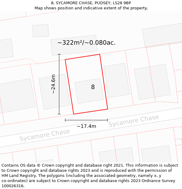 8, SYCAMORE CHASE, PUDSEY, LS28 9BP: Plot and title map