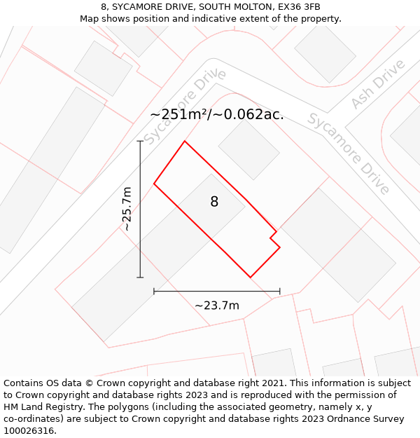 8, SYCAMORE DRIVE, SOUTH MOLTON, EX36 3FB: Plot and title map