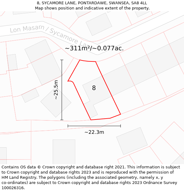 8, SYCAMORE LANE, PONTARDAWE, SWANSEA, SA8 4LL: Plot and title map