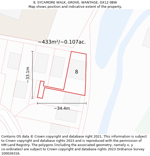 8, SYCAMORE WALK, GROVE, WANTAGE, OX12 0BW: Plot and title map