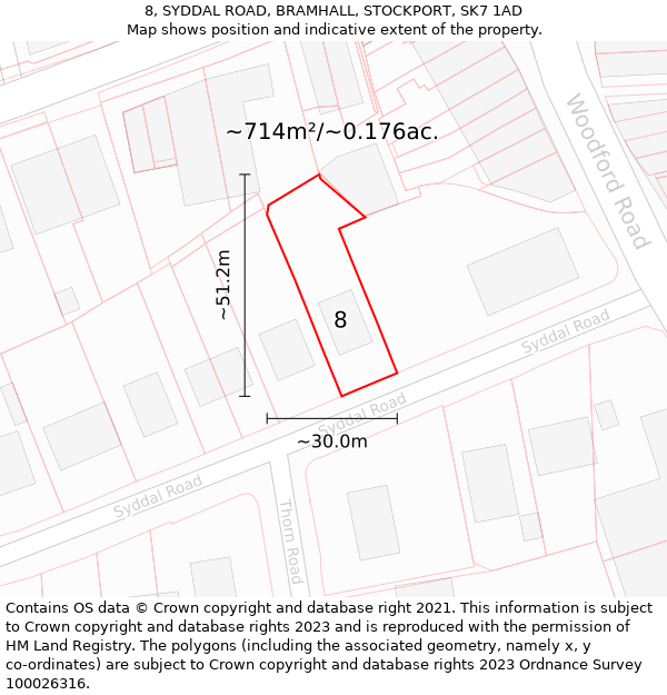 8, SYDDAL ROAD, BRAMHALL, STOCKPORT, SK7 1AD: Plot and title map