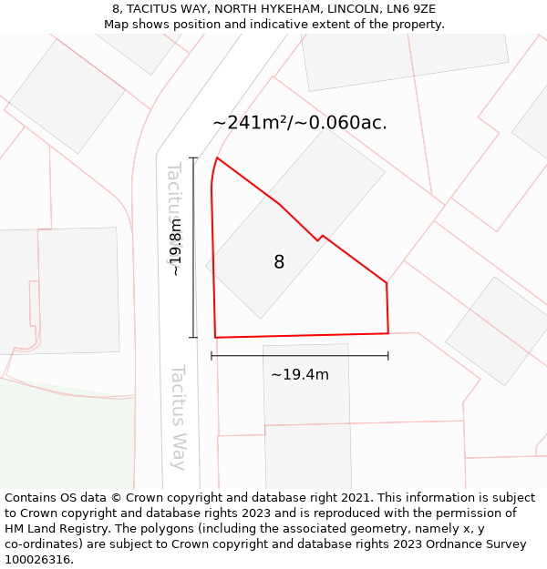 8, TACITUS WAY, NORTH HYKEHAM, LINCOLN, LN6 9ZE: Plot and title map