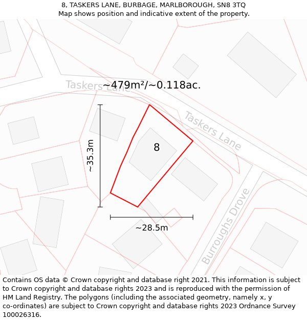 8, TASKERS LANE, BURBAGE, MARLBOROUGH, SN8 3TQ: Plot and title map