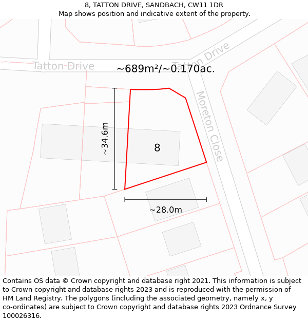 8, TATTON DRIVE, SANDBACH, CW11 1DR: Plot and title map