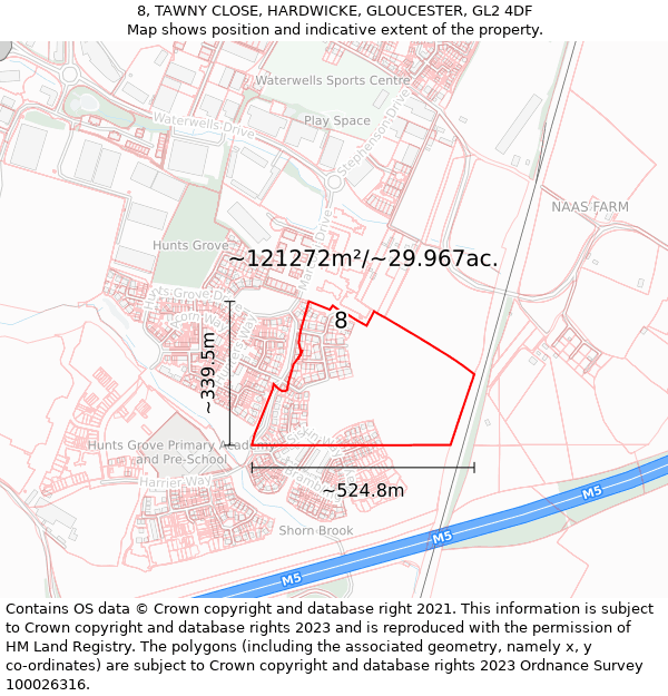 8, TAWNY CLOSE, HARDWICKE, GLOUCESTER, GL2 4DF: Plot and title map