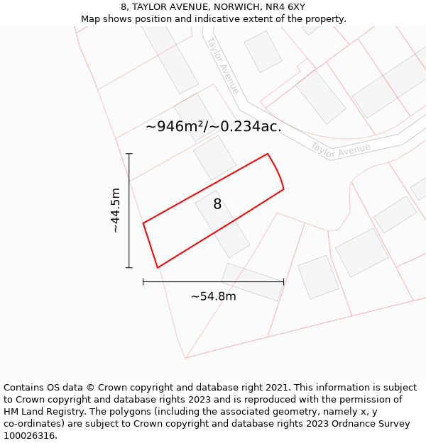 8, TAYLOR AVENUE, NORWICH, NR4 6XY: Plot and title map