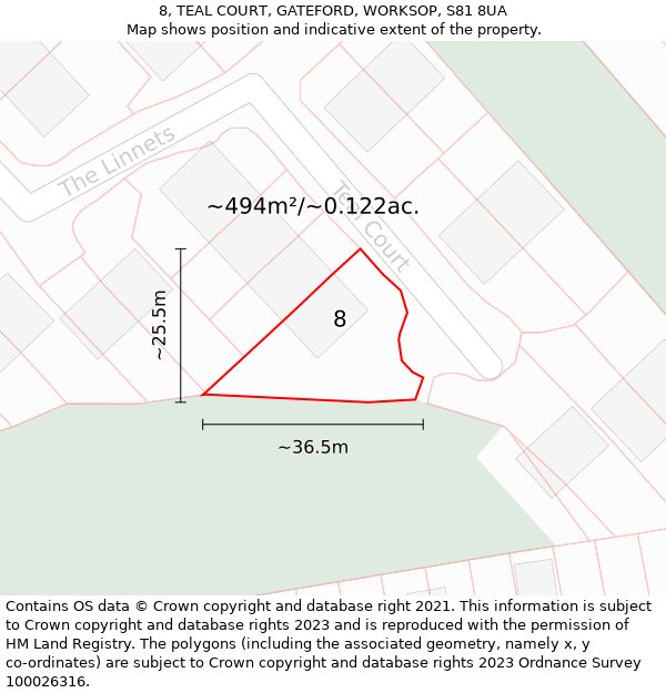 8, TEAL COURT, GATEFORD, WORKSOP, S81 8UA: Plot and title map