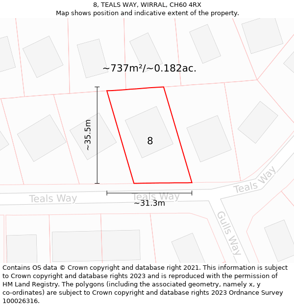 8, TEALS WAY, WIRRAL, CH60 4RX: Plot and title map