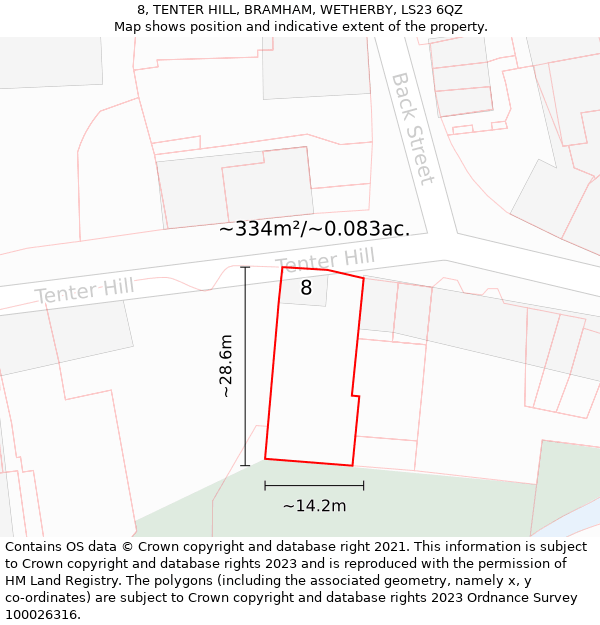 8, TENTER HILL, BRAMHAM, WETHERBY, LS23 6QZ: Plot and title map