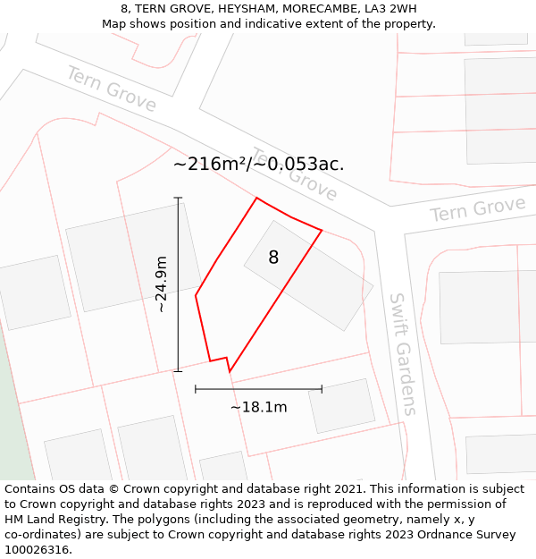 8, TERN GROVE, HEYSHAM, MORECAMBE, LA3 2WH: Plot and title map