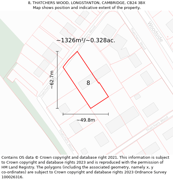 8, THATCHERS WOOD, LONGSTANTON, CAMBRIDGE, CB24 3BX: Plot and title map