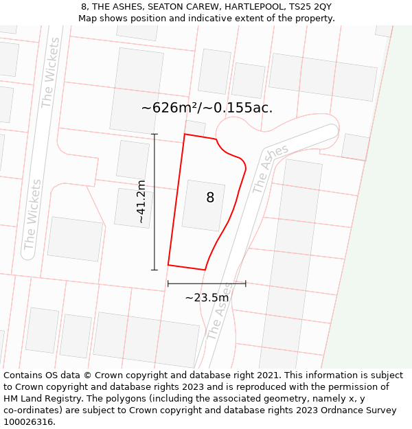 8, THE ASHES, SEATON CAREW, HARTLEPOOL, TS25 2QY: Plot and title map