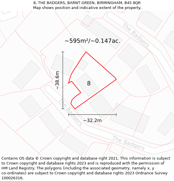 8, THE BADGERS, BARNT GREEN, BIRMINGHAM, B45 8QR: Plot and title map