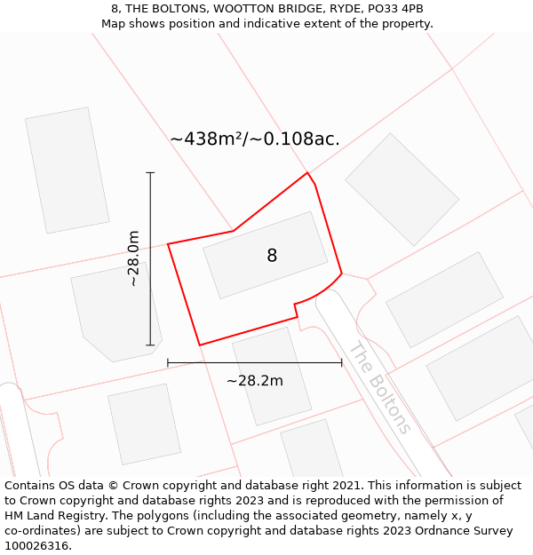 8, THE BOLTONS, WOOTTON BRIDGE, RYDE, PO33 4PB: Plot and title map