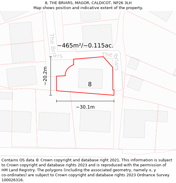 8, THE BRIARS, MAGOR, CALDICOT, NP26 3LH: Plot and title map