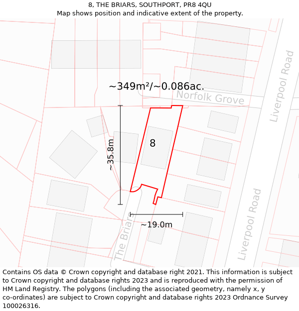 8, THE BRIARS, SOUTHPORT, PR8 4QU: Plot and title map