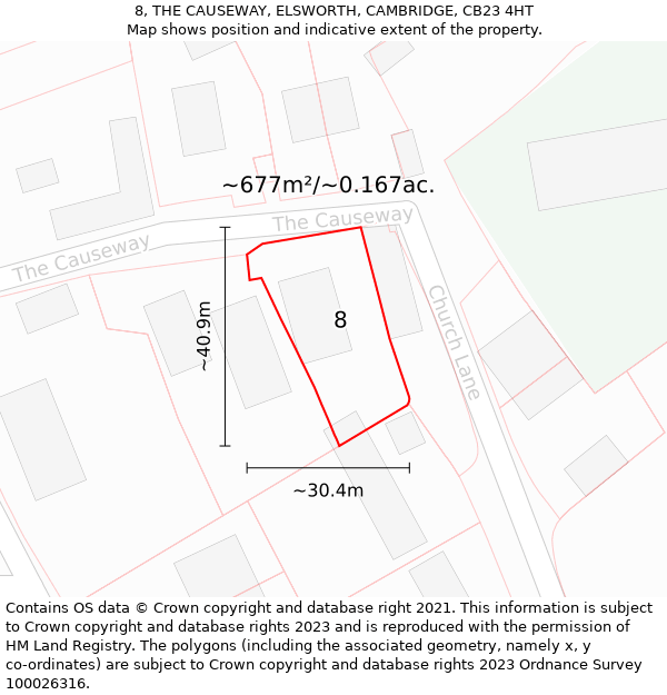 8, THE CAUSEWAY, ELSWORTH, CAMBRIDGE, CB23 4HT: Plot and title map