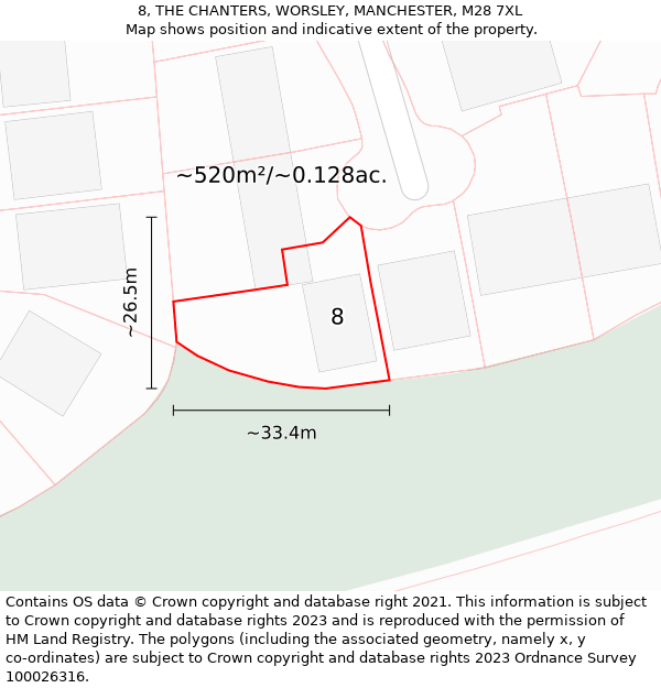 8, THE CHANTERS, WORSLEY, MANCHESTER, M28 7XL: Plot and title map