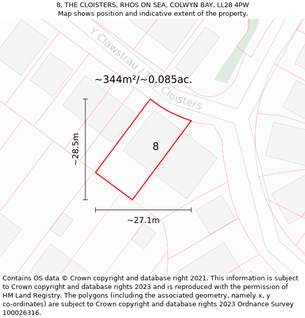 8, THE CLOISTERS, RHOS ON SEA, COLWYN BAY, LL28 4PW: Plot and title map